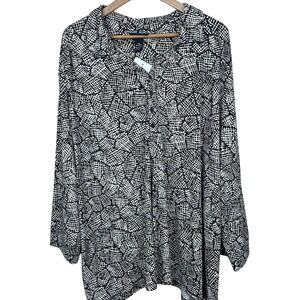 Maggie Barnes NWT Blouse  4X 30/32W Popover Top Black Brown Abstract Geometric